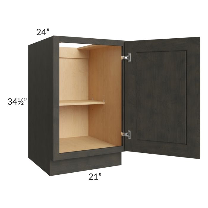 RTA Charcoal Grey Shaker 21" Full Height Door Base Cabinet with 1 Decorative End Panel and 2 Roll Out Trays