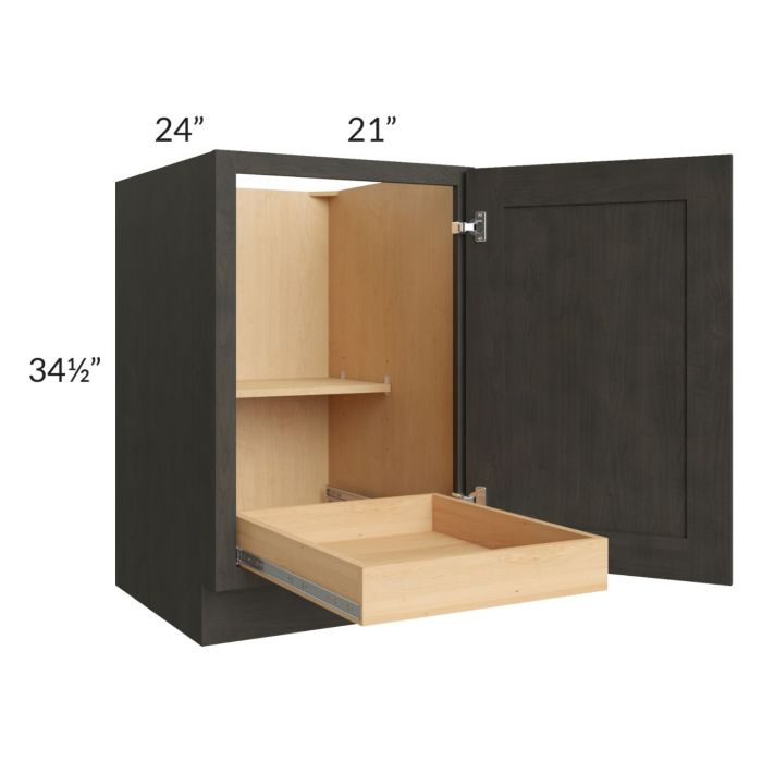 RTA Charcoal Grey Shaker 21" Full Height Door Base Cabinet with 1 Rollout Tray and 2 Decorative End Panels