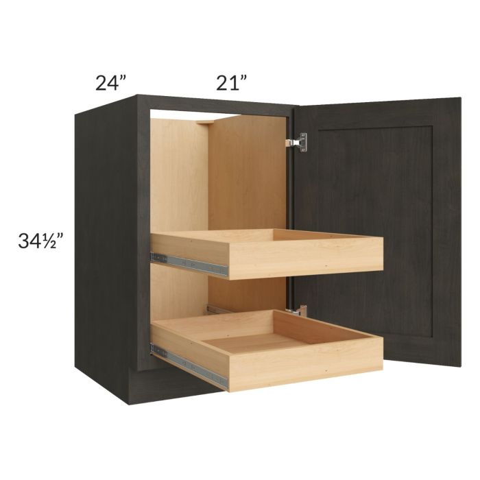 RTA Charcoal Grey Shaker 21" Full Height Door Base Cabinet with 2 Rollout Trays and 2 Decorative End Panels