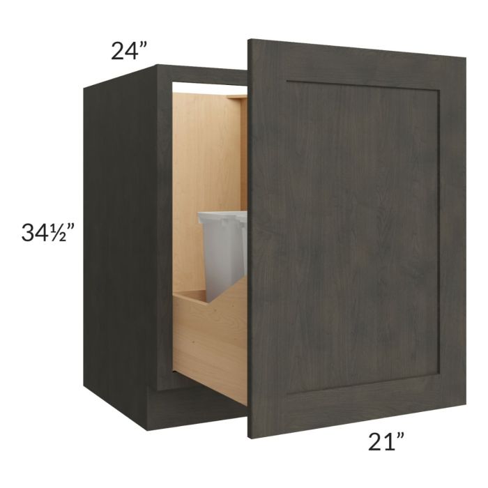RTA Charcoal Grey Shaker 21" Full Height Door Base Cabinet with Double Trashcan Pullout and 2 Decorative End Panels