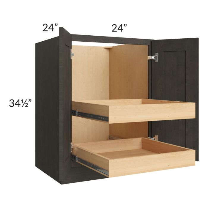RTA Charcoal Grey Shaker 24" Full Height Base Cabinet with 2 Rollout Trays and 1 Decorative End Panel