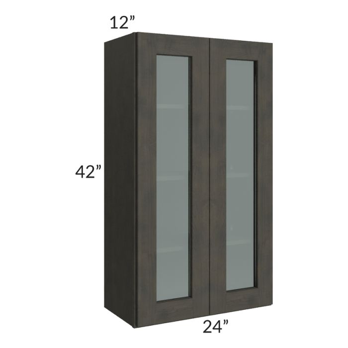 RTA Charcoal Grey Shaker 24" x 42" Wall Glass Door Cabinet (Prepped for Glass Doors) with 1 Decorative End Panel