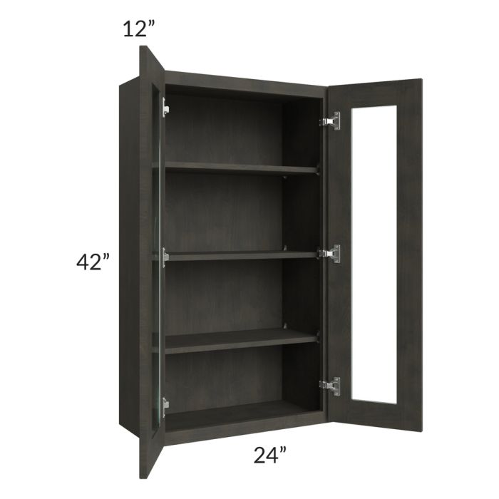 RTA Charcoal Grey Shaker 24" x 42" Wall Glass Door Cabinet (Prepped for Glass Doors) with 1 Decorative End Panel