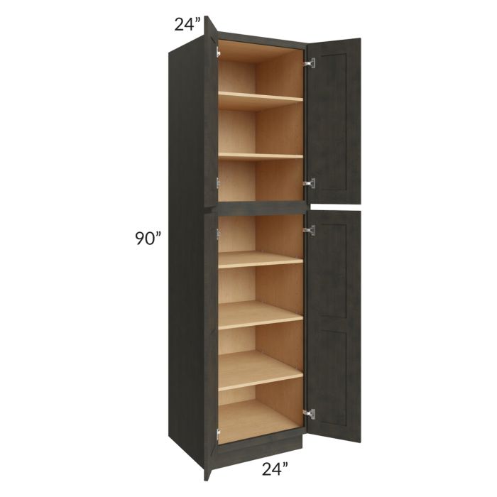 RTA Charcoal Grey Shaker 24" x 90" x 24" Wall Pantry Cabinet with 1 Decorative End Panel and 1 Roll Out Tray