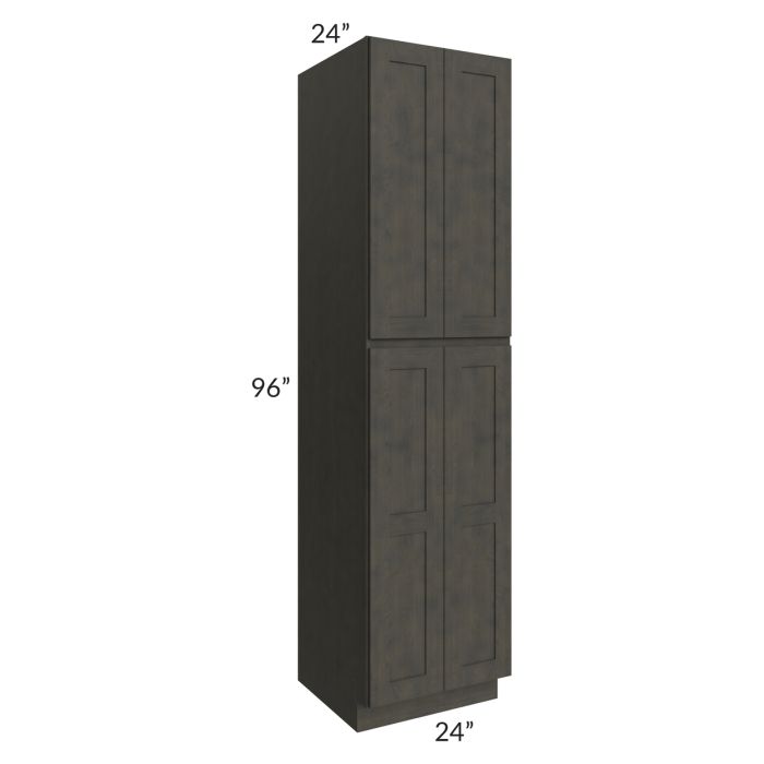 RTA Charcoal Grey Shaker 24" x 96" x 24" Wall Pantry Cabinet with 1 Decorative End Panel and 4 Roll Out Trays