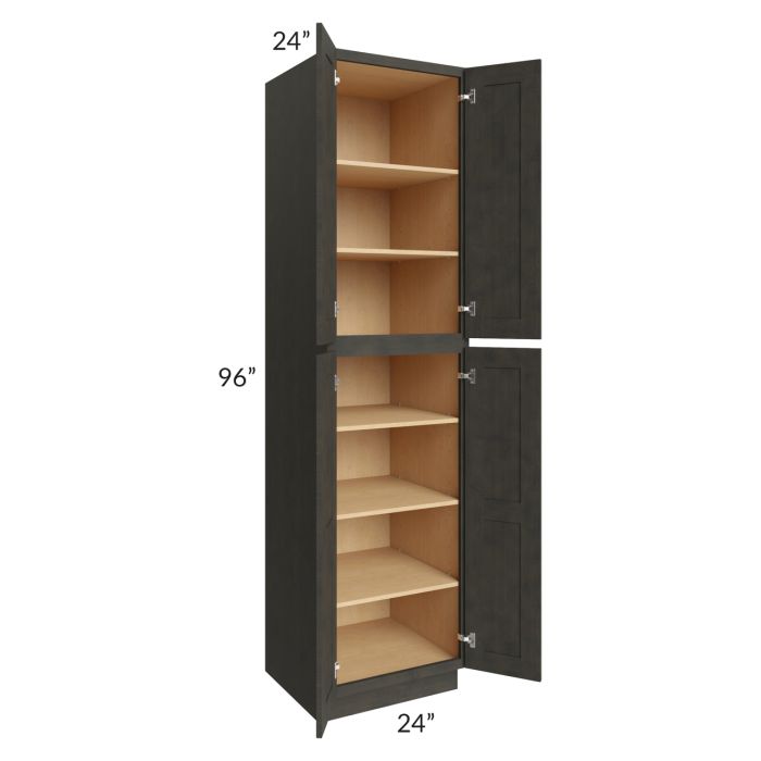 RTA Charcoal Grey Shaker 24" x 96" x 24" Wall Pantry Cabinet with 2 Decorative End Panels
