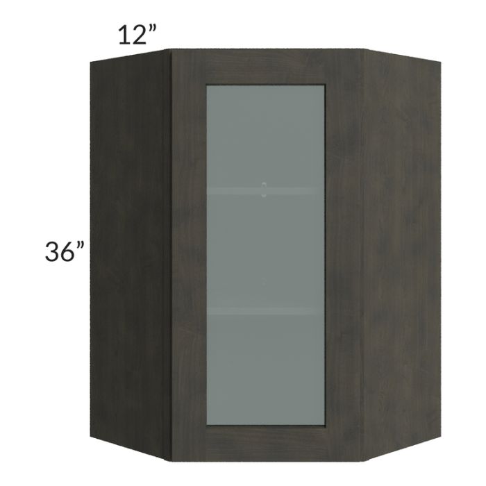 RTA Charcoal Grey Shaker 24x36 Wall Diagonal Corner Cabinet (Prepped for Glass Doors)