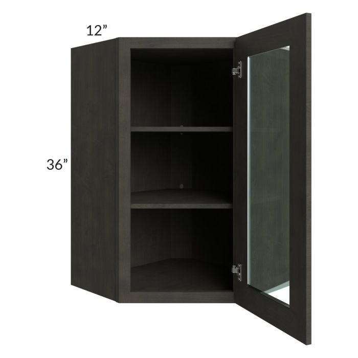 RTA Charcoal Grey Shaker 24x36 Wall Diagonal Corner Cabinet (Prepped for Glass Doors)