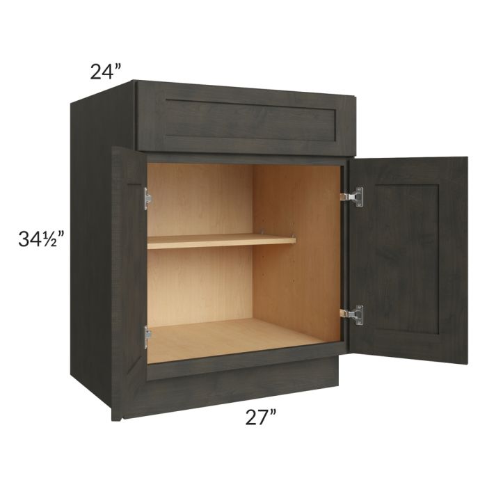 RTA Charcoal Grey Shaker 27" Base Cabinet with 2 Decorative End Panels and 1 Roll Out Tray