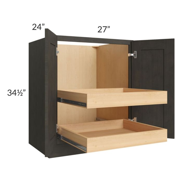 RTA Charcoal Grey Shaker 27" Full Height Base Cabinet with 2 Rollout Trays