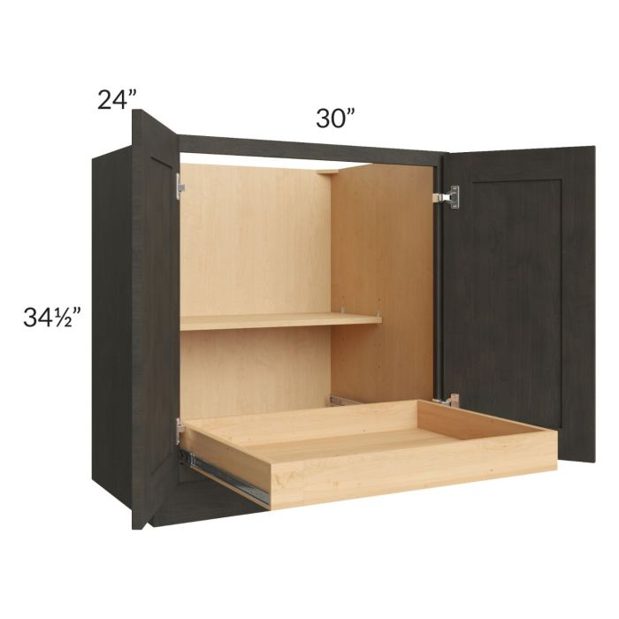 RTA Charcoal Grey Shaker 30" Full Height Base Cabinet with 1 Rollout Tray and 1 Decorative End Panel