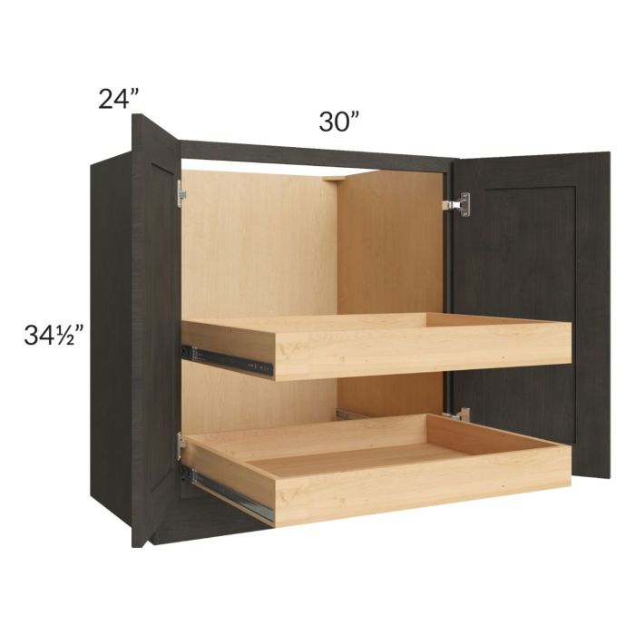 RTA Charcoal Grey Shaker 30" Full Height Base Cabinet with 2 Rollout Trays
