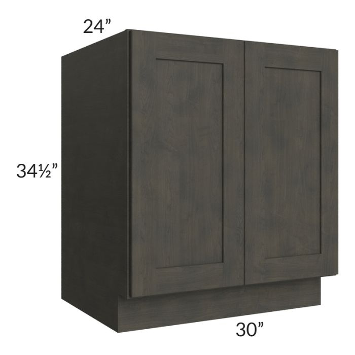 RTA Charcoal Grey Shaker 30" Full Height Door Base Cabinet with 1 Decorative End Panel and 2 Roll Out Trays