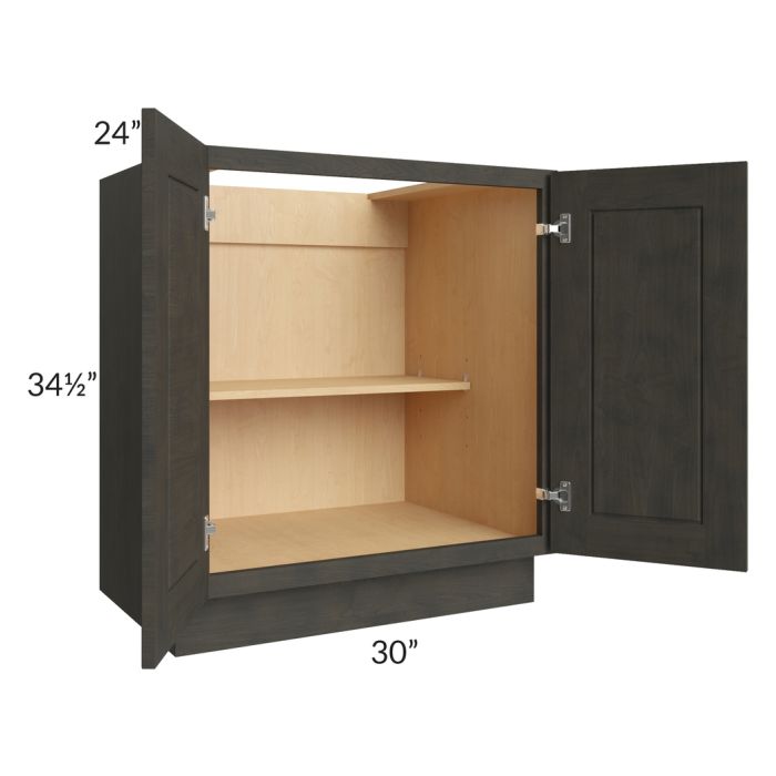 RTA Charcoal Grey Shaker 30" Full Height Door Base Cabinet with 1 Decorative End Panel and 2 Roll Out Trays