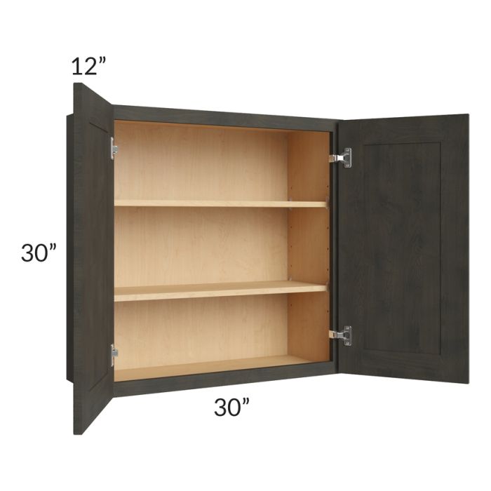 RTA Charcoal Grey Shaker 30" x 30" Wall Cabinet with 2 Decorative End Panels