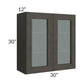 RTA Charcoal Grey Shaker 30" x 30" Wall Glass Door Cabinet (Prepped for Glass Doors) with 2 Decorative End Panels