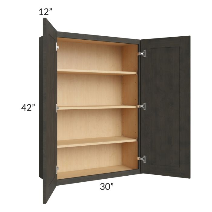 RTA Charcoal Grey Shaker 30" x 42" Wall Cabinet with 2 Decorative End Panels