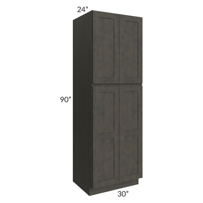 RTA Charcoal Grey Shaker 30" x 90" x 24" Wall Pantry Cabinet with 1 Decorative End Panel and 3 Roll Out Trays