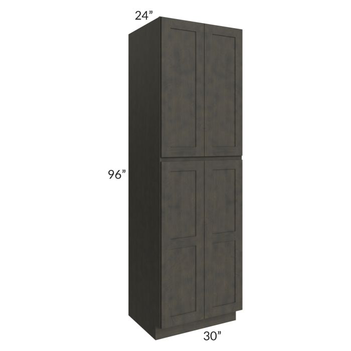 RTA Charcoal Grey Shaker 30" x 96" x 24" Wall Pantry Cabinet with 1 Decorative End Panel and 2 Roll Out Trays