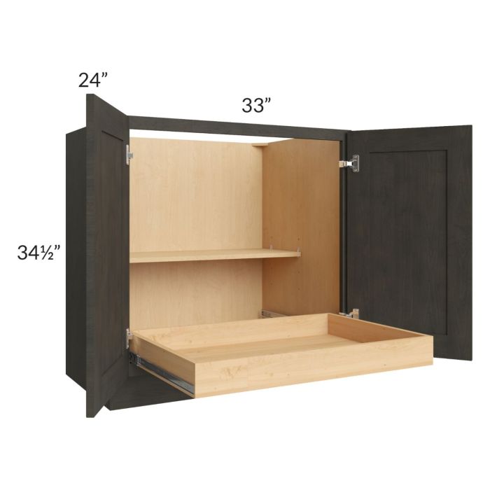 RTA Charcoal Grey Shaker 33" Full Height Base Cabinet with 1 Rollout Tray and 1 Decorative End Panel