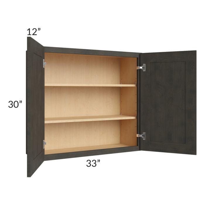 RTA Charcoal Grey Shaker 33" x 30" Wall Cabinet with 2 Decorative End Panels