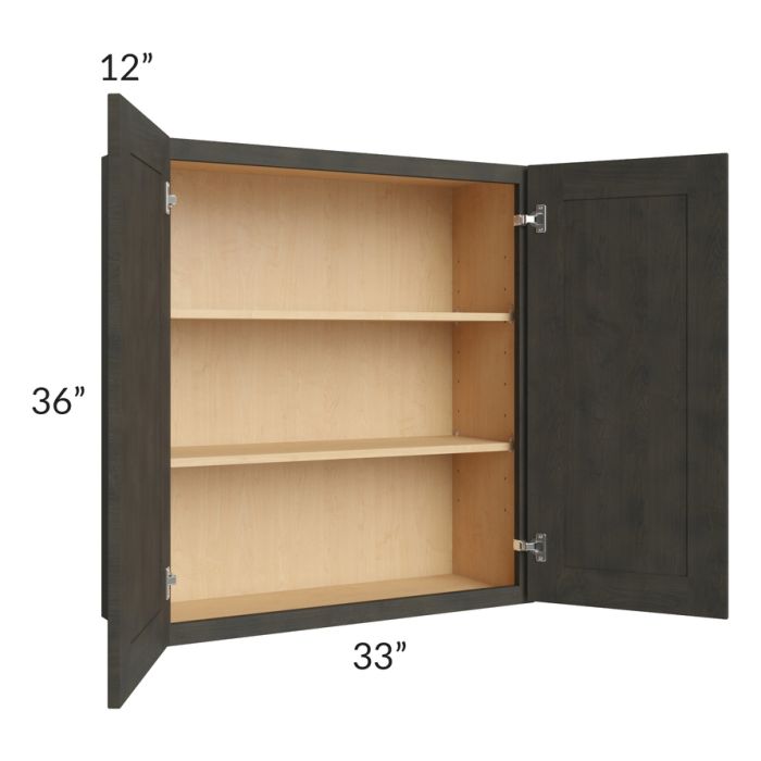 RTA Charcoal Grey Shaker 33" x 36" Wall Cabinet with 1 Decorative End Panel