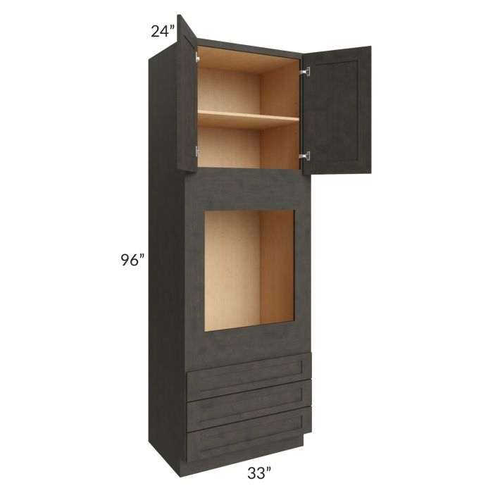 RTA Charcoal Grey Shaker 33" x 96" x 24" Oven Cabinet with 1 Decorative End Panel