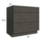 RTA Charcoal Grey Shaker 36" 3-Drawer Base Cabinet with 1 Decorative End Panel