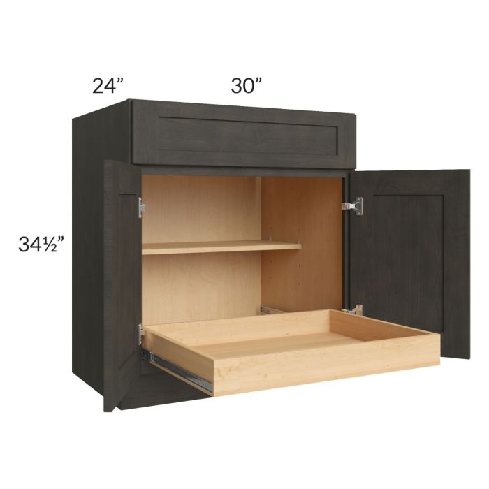 RTA Charcoal Grey Shaker SC-B30S1RS 30" Base Cabinet with 1 Rollout Tray and 2 Decorative End Panels
