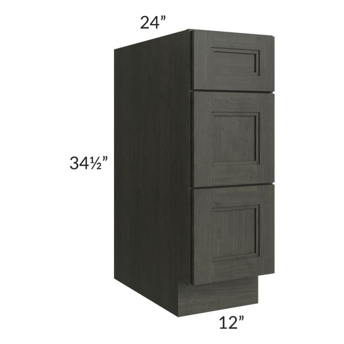 RTA Charlotte Dark Grey 12" 3-Drawer Base Cabinet