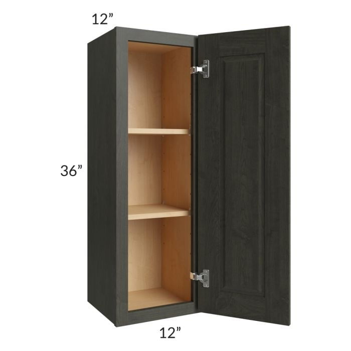 RTA Charlotte Dark Grey 12" x 36" Wall Cabinet with 1 Decorative End Panel and Glass Door