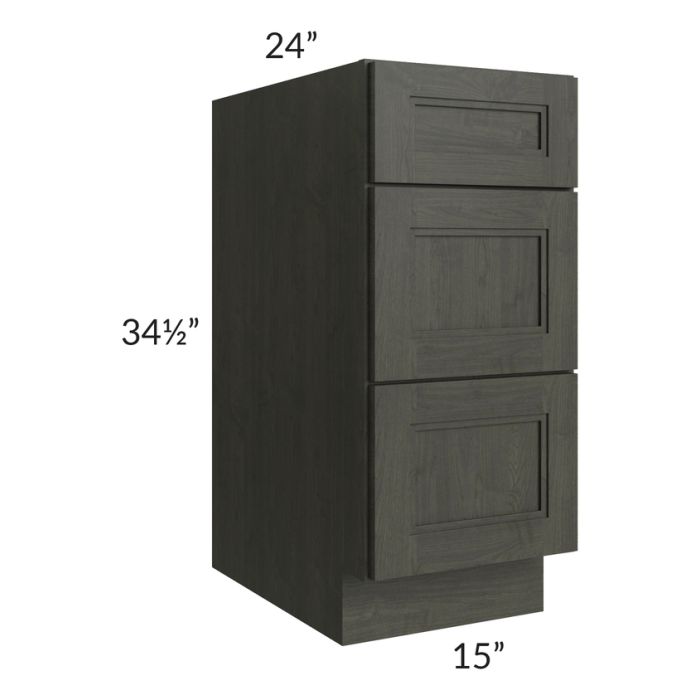 RTA Charlotte Dark Grey 15" 3-Drawer Base Cabinet