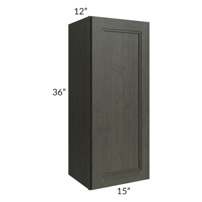 RTA Charlotte Dark Grey 15" x 36" Wall Cabinet with 1 Decorative End Panel and Glass Door