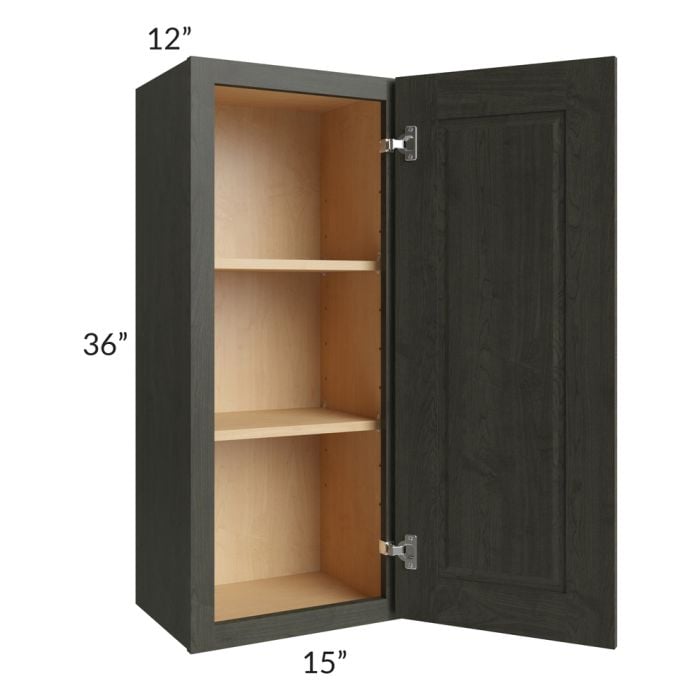 RTA Charlotte Dark Grey 15" x 36" Wall Cabinet with Glass Door