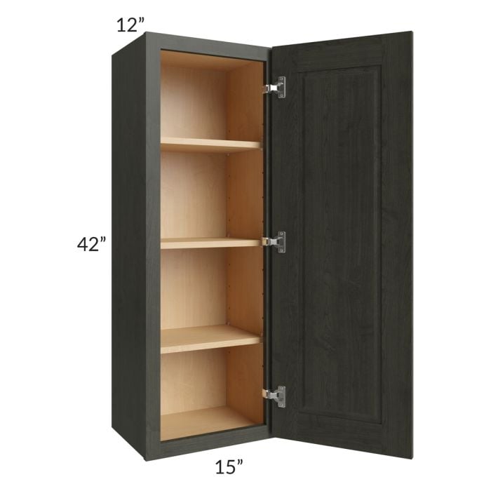 RTA Charlotte Dark Grey 15" x 42" Wall Cabinet with Glass Door