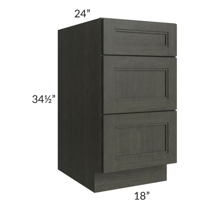 RTA Charlotte Dark Grey 18" 3-Drawer Base Cabinet with 1 Decorative End Panel