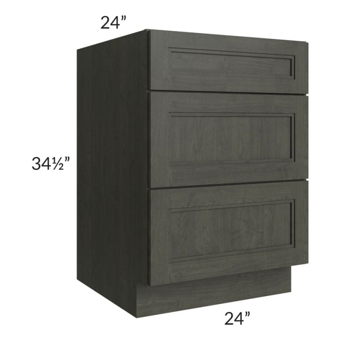 RTA Charlotte Dark Grey 24" 3-Drawer Base Cabinet