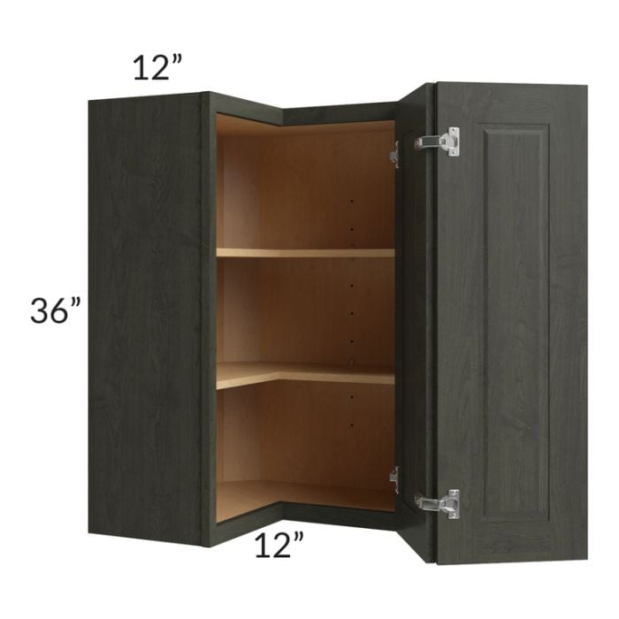RTA Charlotte Dark Grey 24" x 36" Easy Reach Corner Wall Cabinet with 2 Decorative End Panels