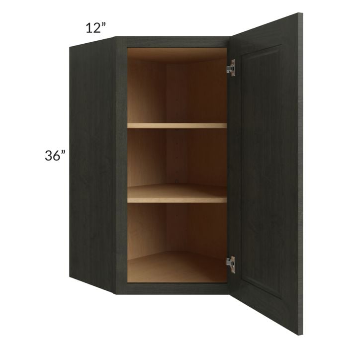 RTA Charlotte Dark Grey 24" x 36" Wall Diagonal Corner Cabinet with Glass Door