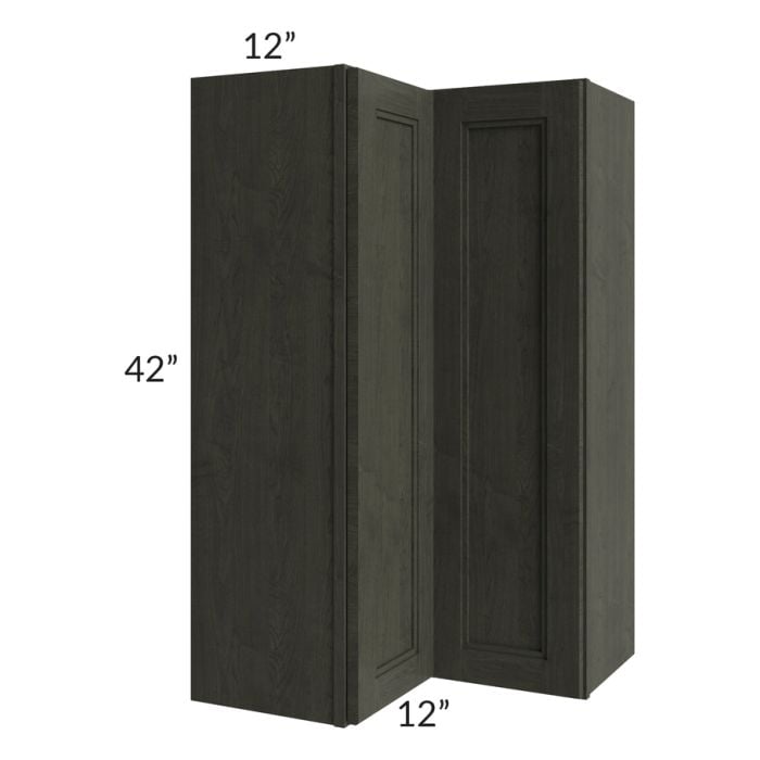 RTA Charlotte Dark Grey 24" x 42" Easy Reach Corner Wall Cabinet with 1 Decorative End Panel