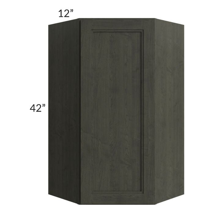 RTA Charlotte Dark Grey 24" x 42" Wall Diagonal Corner Cabinet with 1 Decorative End Panel and Glass Door