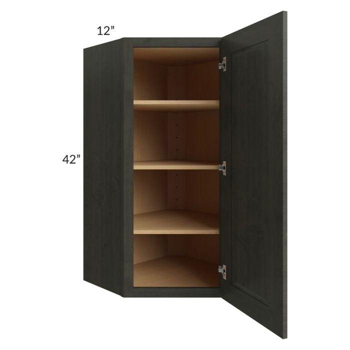RTA Charlotte Dark Grey 24" x 42" Wall Diagonal Corner Cabinet with 1 Decorative End Panel and Glass Door