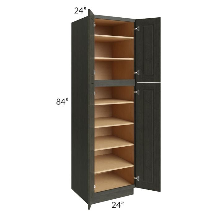RTA Charlotte Dark Grey 24" x 84" Wall Pantry with 1 Side Decorative End Paneland 3 Roll Out Trays
