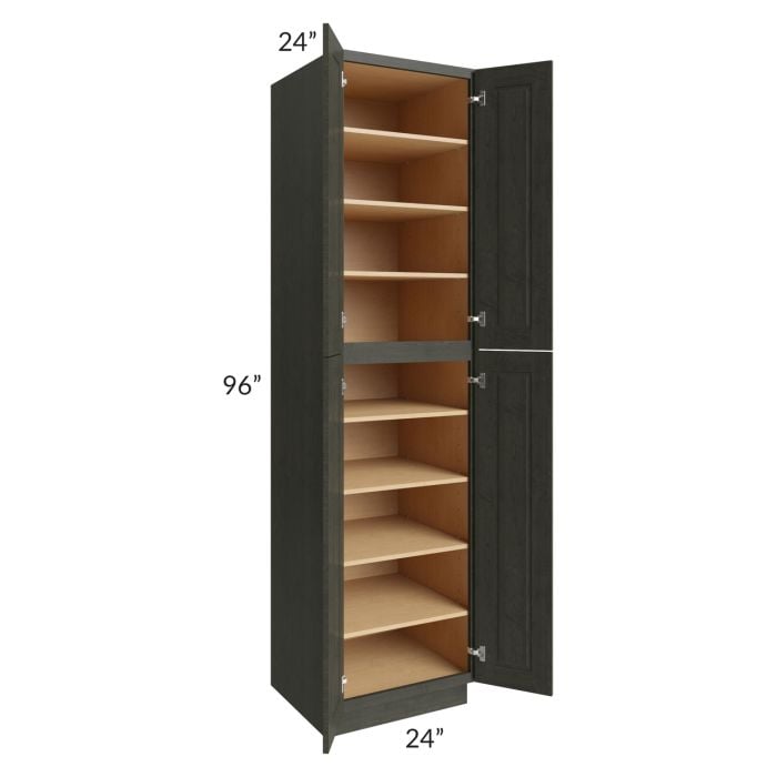 RTA Charlotte Dark Grey 24" x 96" Wall Pantry with 2 Sides Decorative End Panels and 4 Roll Out Trays