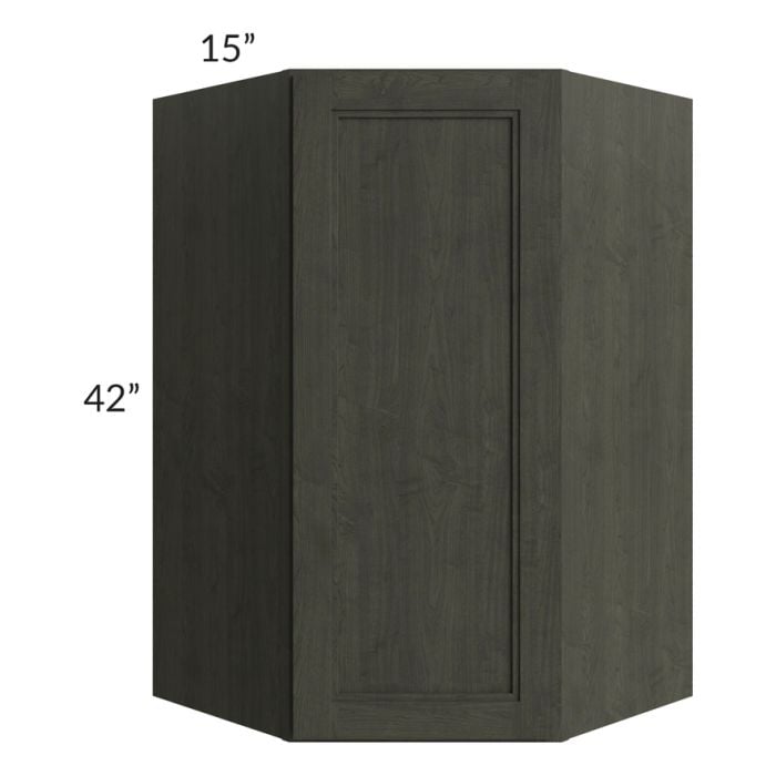 RTA Charlotte Dark Grey 27" x 42" Wall Diagonal Corner Cabinet with Glass Door