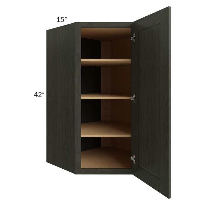 RTA Charlotte Dark Grey 27" x 42" Wall Diagonal Corner Cabinet with Glass Door