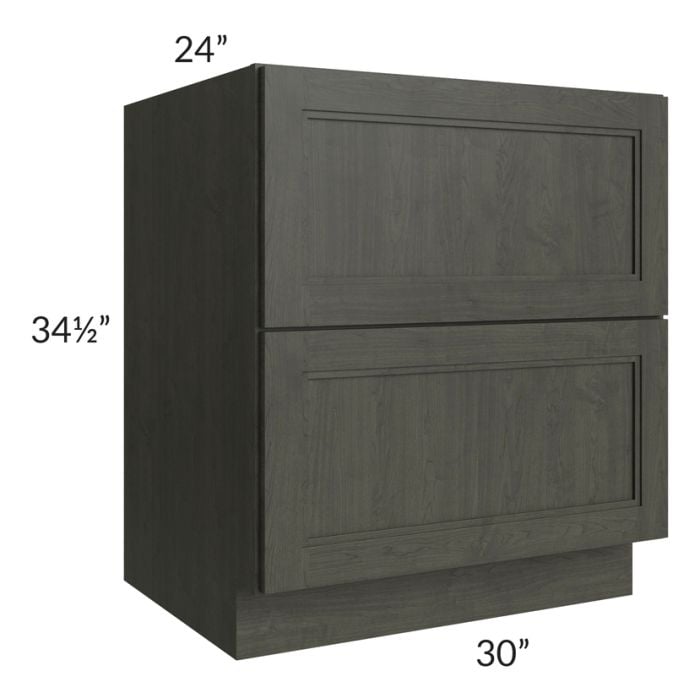 RTA Charlotte Dark Grey 30" 2-Drawer Base Cabinet with 1 Decorative End Panel