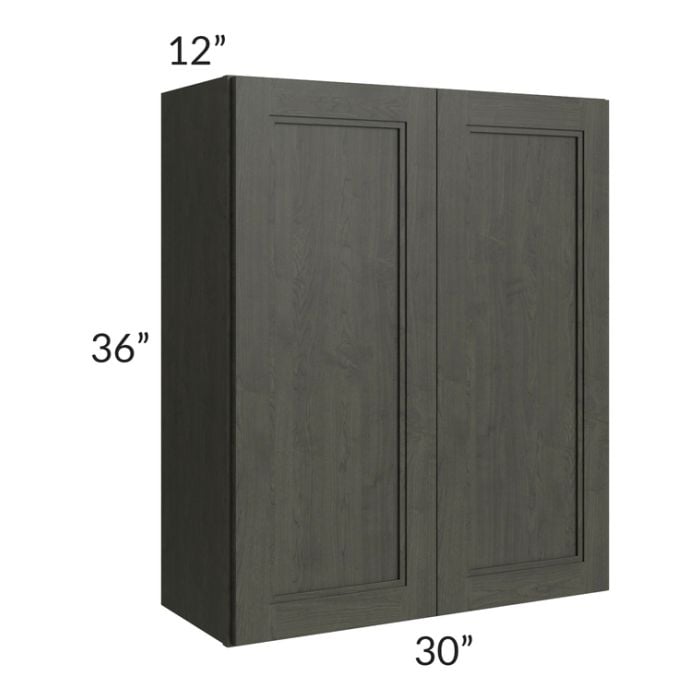 RTA Charlotte Dark Grey 30" x 36" Wall Cabinet with 1 Decorative End Panel and Glass Door