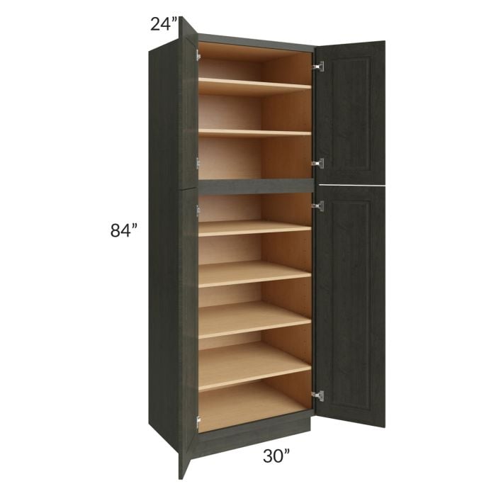 RTA Charlotte Dark Grey 30" x 84" Wall Pantry with 2 Sides Decorative End Panels and 3 Roll Out Trays