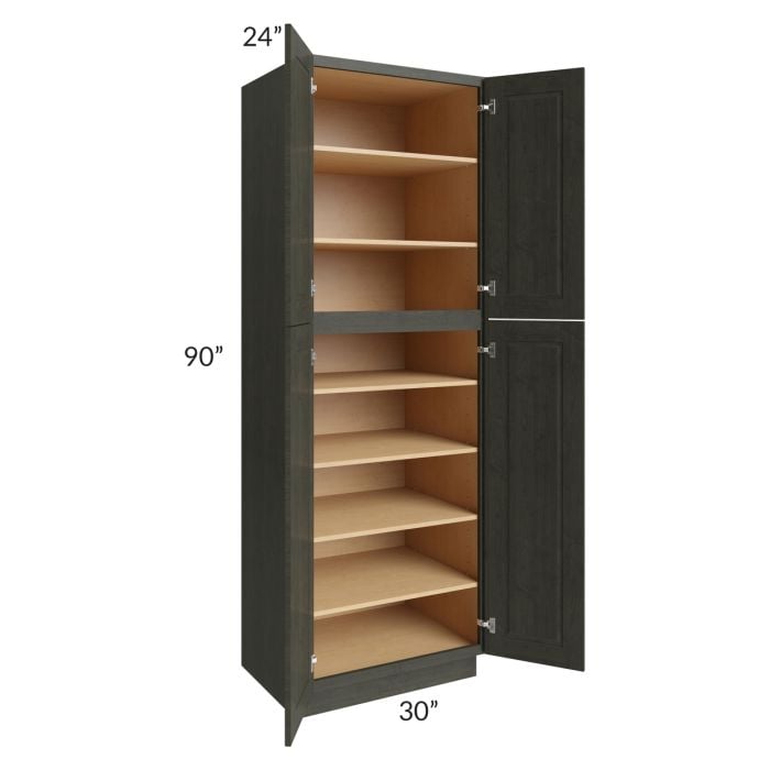 RTA Charlotte Dark Grey 30" x 90" Wall Pantry with 1 Side Decorative End Panel and 1 Roll Out Tray